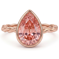 Anello Solitario con Lunetta e Zaffiro Naturale Padparadscha Pesca Taglio a Goccia da 2,5 Carati in Oro Rosa 14 Carati