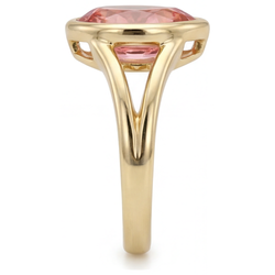 Anello Solitario con Lunetta in Oro Giallo 14K con Zaffiro Padparadscha Naturale a Goccia Color Pesca da 2 Carati