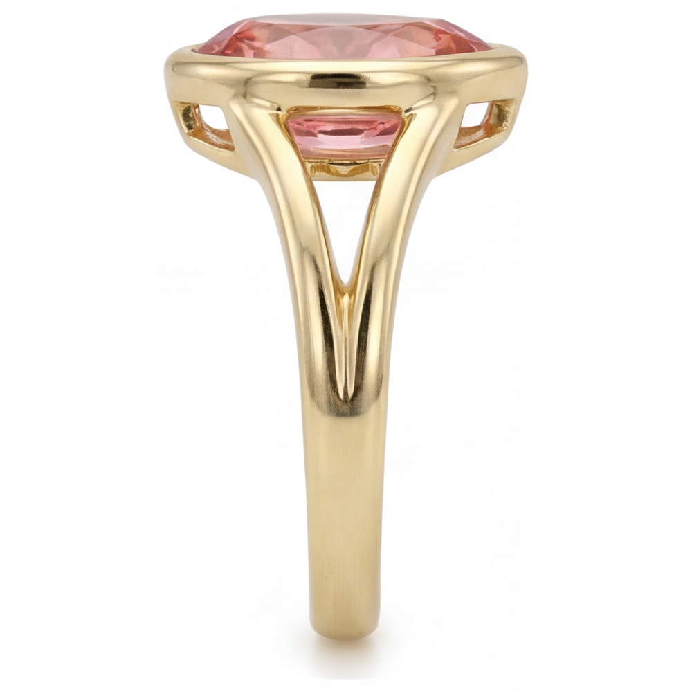 Anello Solitario con Lunetta in Oro Giallo 14K con Zaffiro Padparadscha Naturale a Goccia Color Pesca da 2 Carati