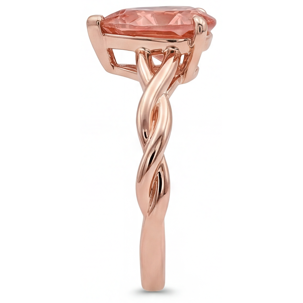 Anello Solitario in Oro Rosa 14K con Zaffiro Padparadscha Naturale Rosa Pesca Taglio a Goccia da 2 Carati