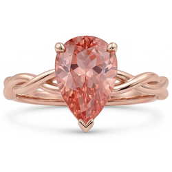 Anello Solitario in Oro Rosa 14K con Zaffiro Padparadscha Naturale Rosa Pesca Taglio a Goccia da 2 Carati