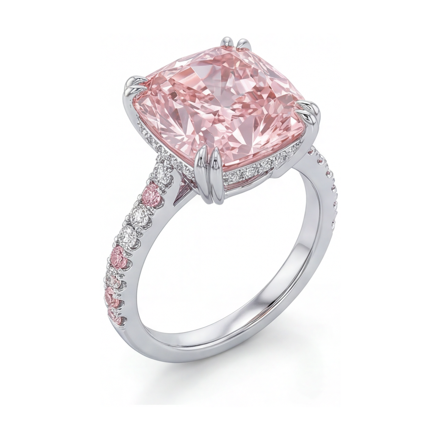 Anello da anniversario con diamante rosa taglio cuscino da 4,4 carati