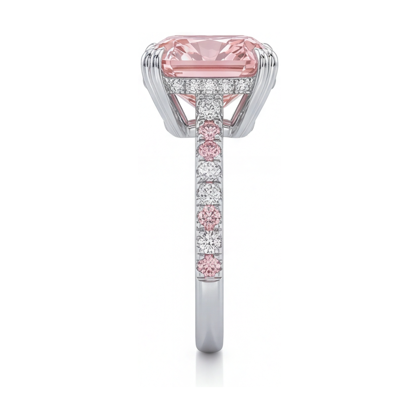 Anello da anniversario con diamante rosa taglio cuscino da 4,4 carati