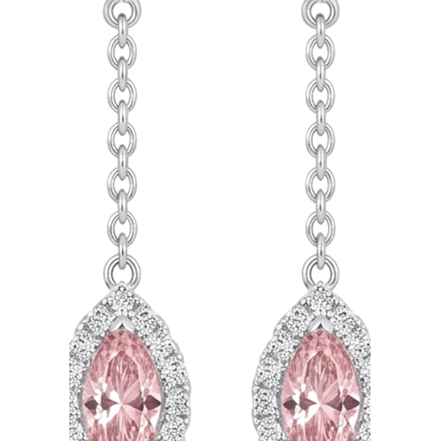 Orecchini pendenti lunghi a goccia con diamante rosa da laboratorio da 2,5 carati taglio marquise halo in oro bianco 14K