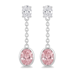 Orecchini pendenti lunghi con diamanti rosa da laboratorio taglio ovale da 2,5 carati con lunetta in oro bianco 14 carati