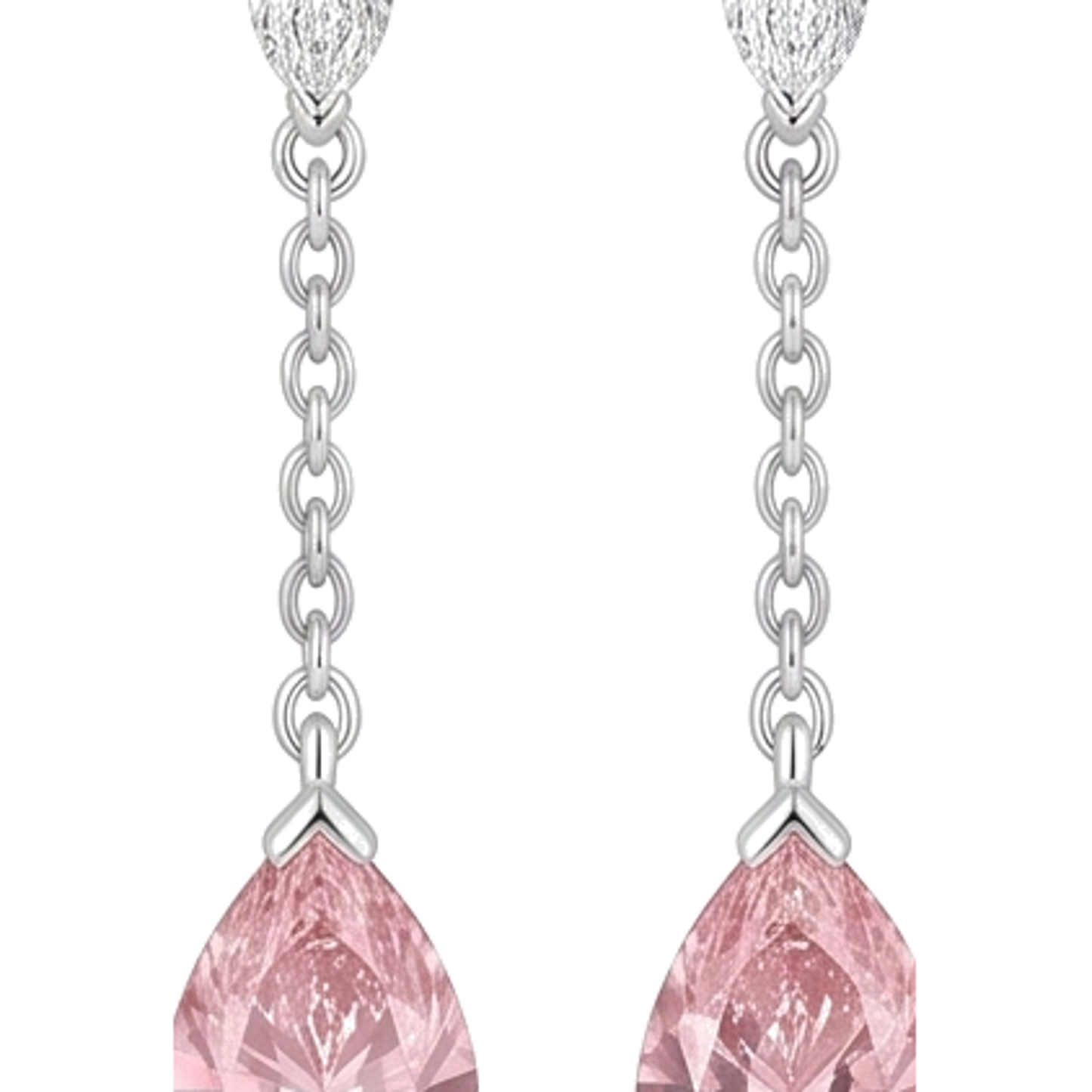 Orecchini pendenti lunghi con diamante rosa da laboratorio a goccia da 2,5 carati in Oro Bianco 14K