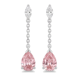 Orecchini pendenti lunghi con diamante rosa da laboratorio a goccia da 2,5 carati in Oro Bianco 14K