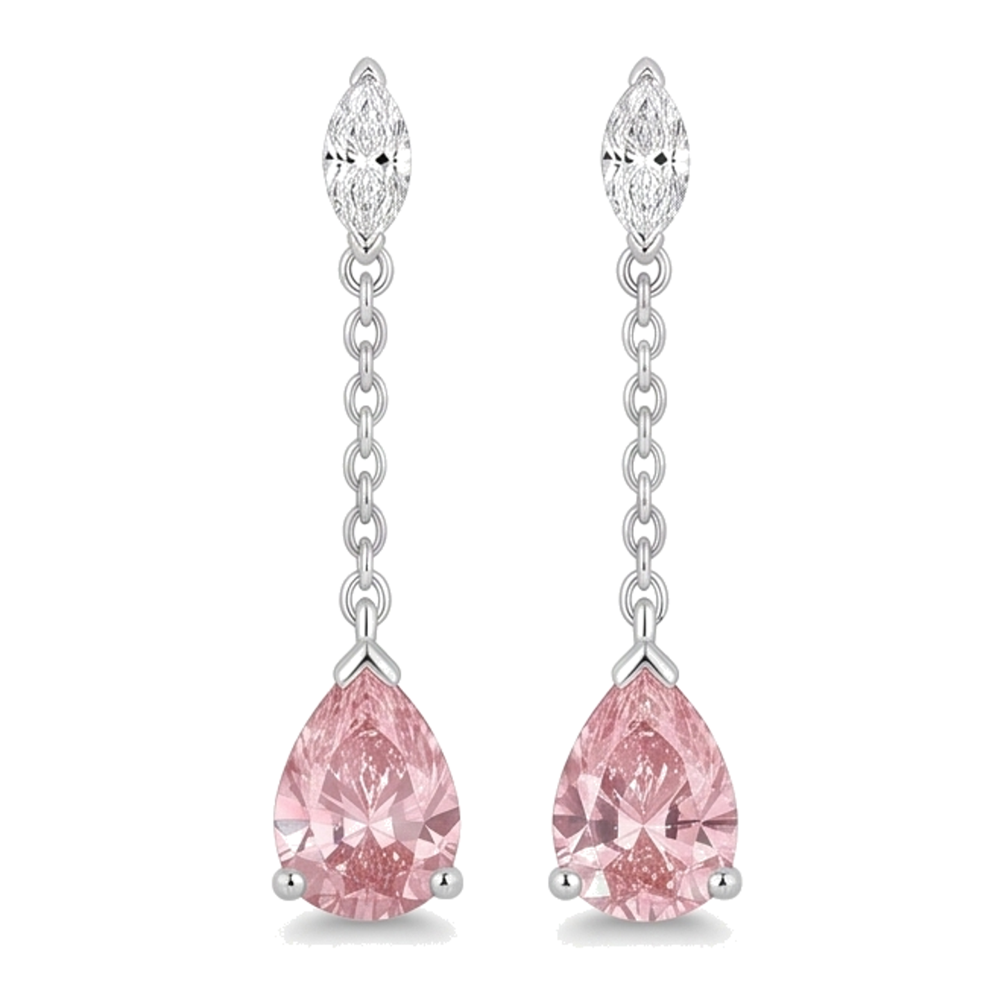 Orecchini pendenti lunghi con diamante rosa da laboratorio a goccia da 2,5 carati in Oro Bianco 14K