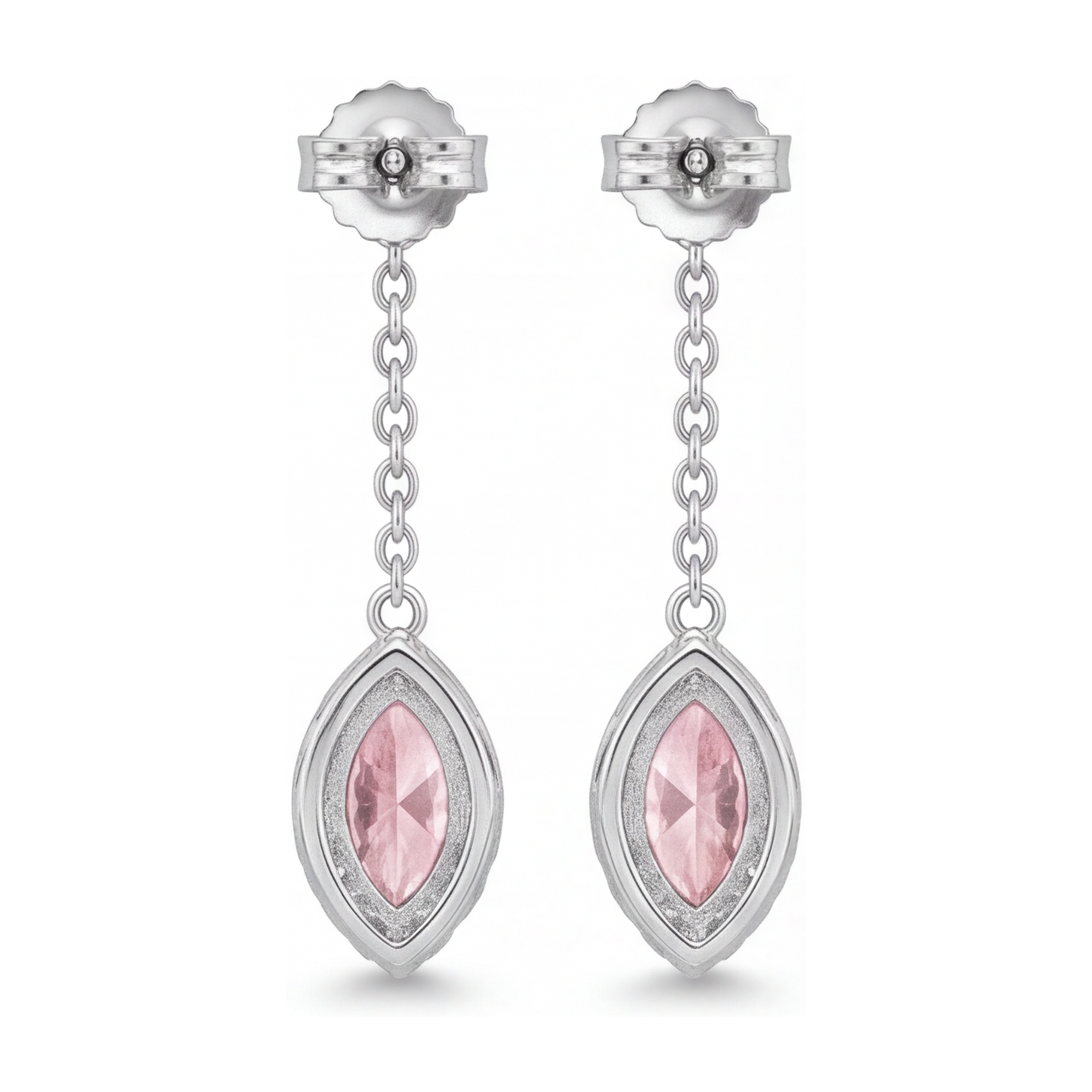 Orecchini pendenti lunghi a goccia con diamante rosa da laboratorio da 2,5 carati taglio marquise halo in oro bianco 14K