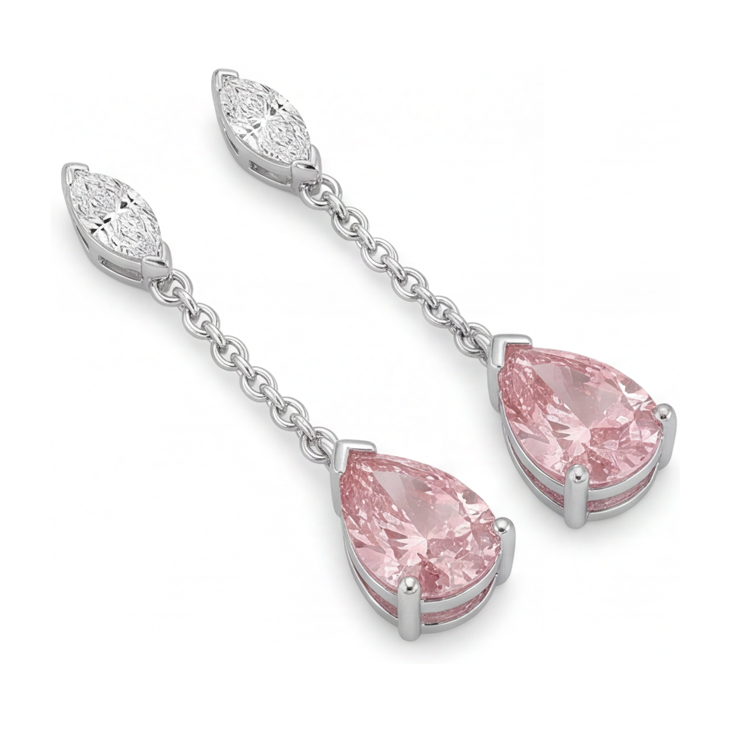 Orecchini pendenti lunghi con diamante rosa da laboratorio a goccia da 2,5 carati in Oro Bianco 14K