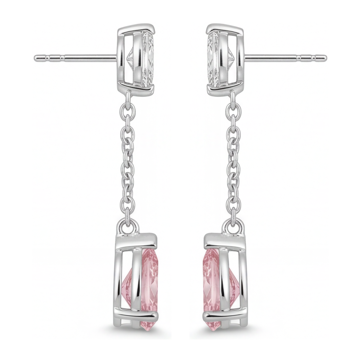 Orecchini pendenti lunghi con diamante rosa da laboratorio a goccia da 2,5 carati in Oro Bianco 14K