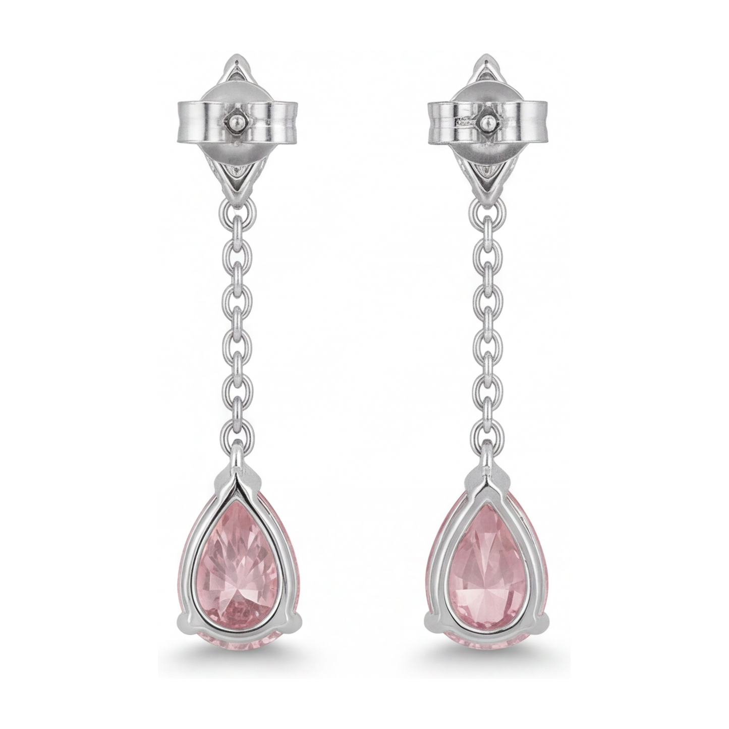 Orecchini pendenti lunghi con diamante rosa da laboratorio a goccia da 2,5 carati in Oro Bianco 14K