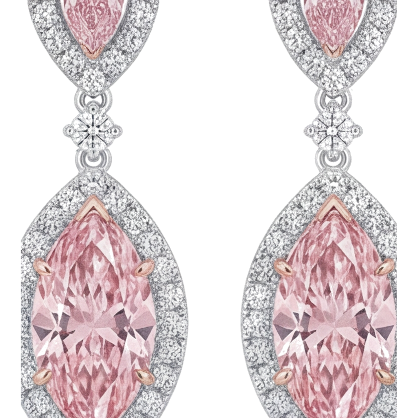 Orecchini pendenti con diamanti rosa da laboratorio 3,5 carati marquise Halo in Oro Bianco 14K