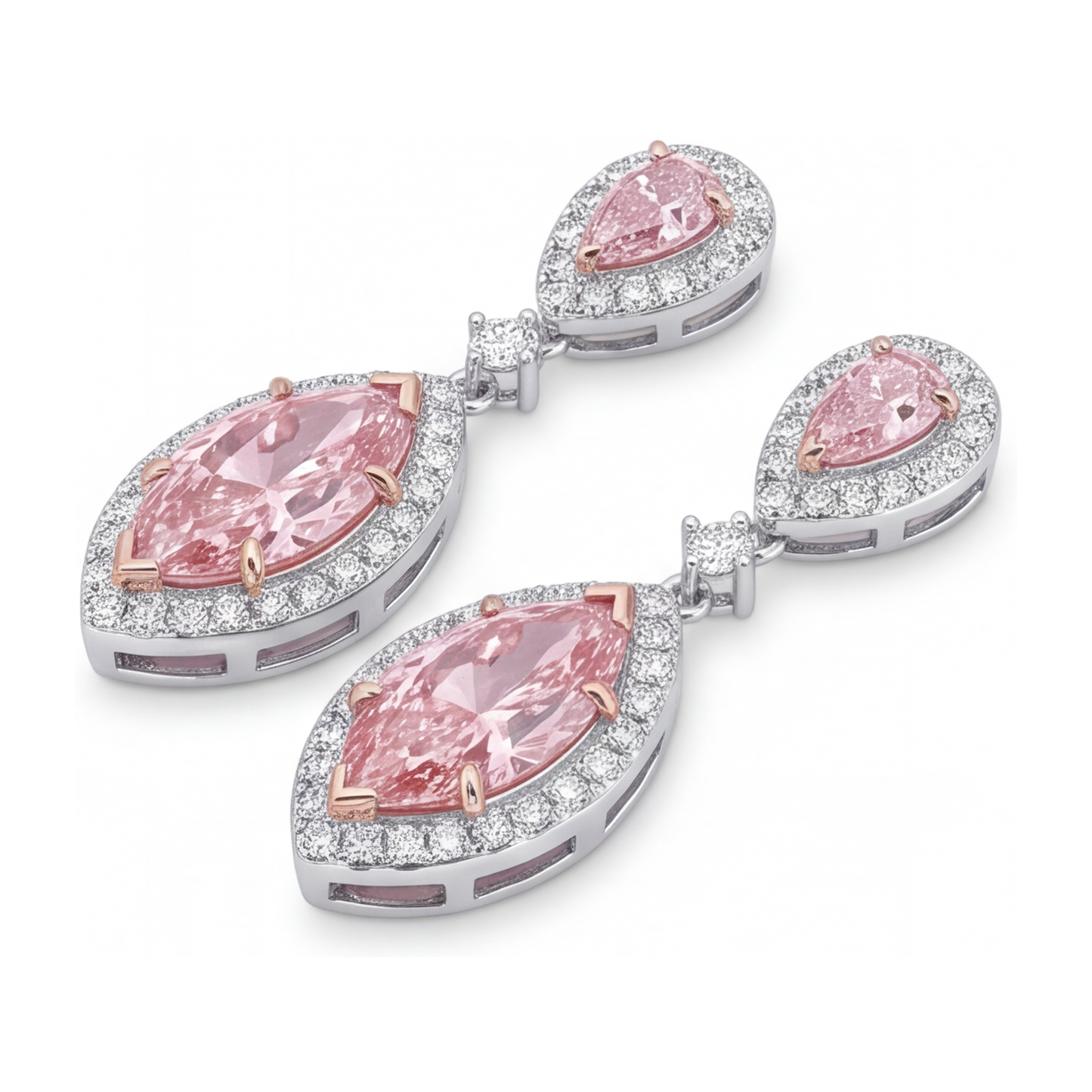 Orecchini pendenti con diamanti rosa da laboratorio 3,5 carati marquise Halo in Oro Bianco 14K