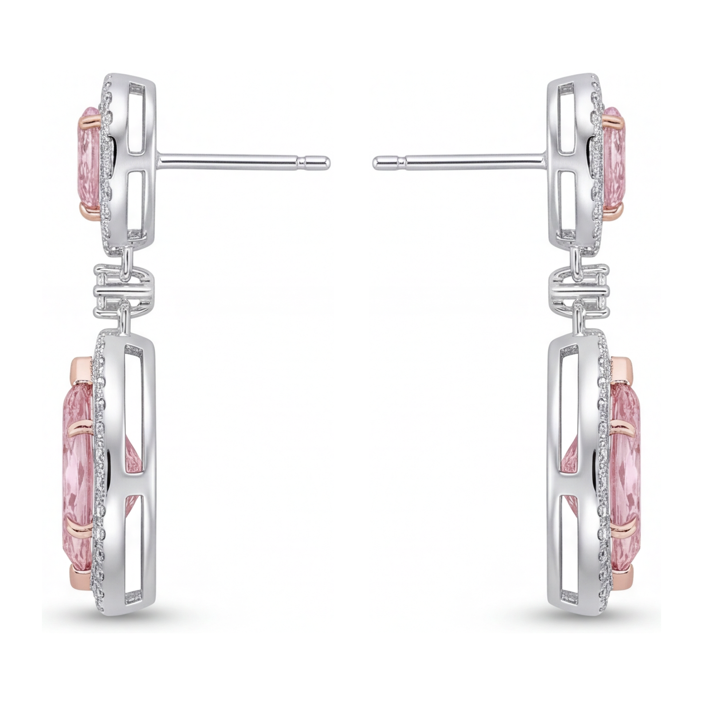 Orecchini pendenti con diamanti rosa da laboratorio 3,5 carati marquise Halo in Oro Bianco 14K