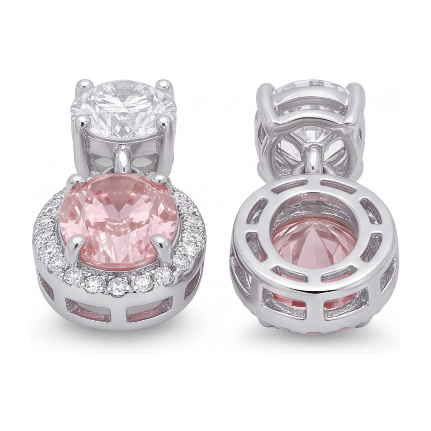 Orecchini pendenti con diamanti rosa 4 carati da laboratorio halo ovale in oro bianco 14K