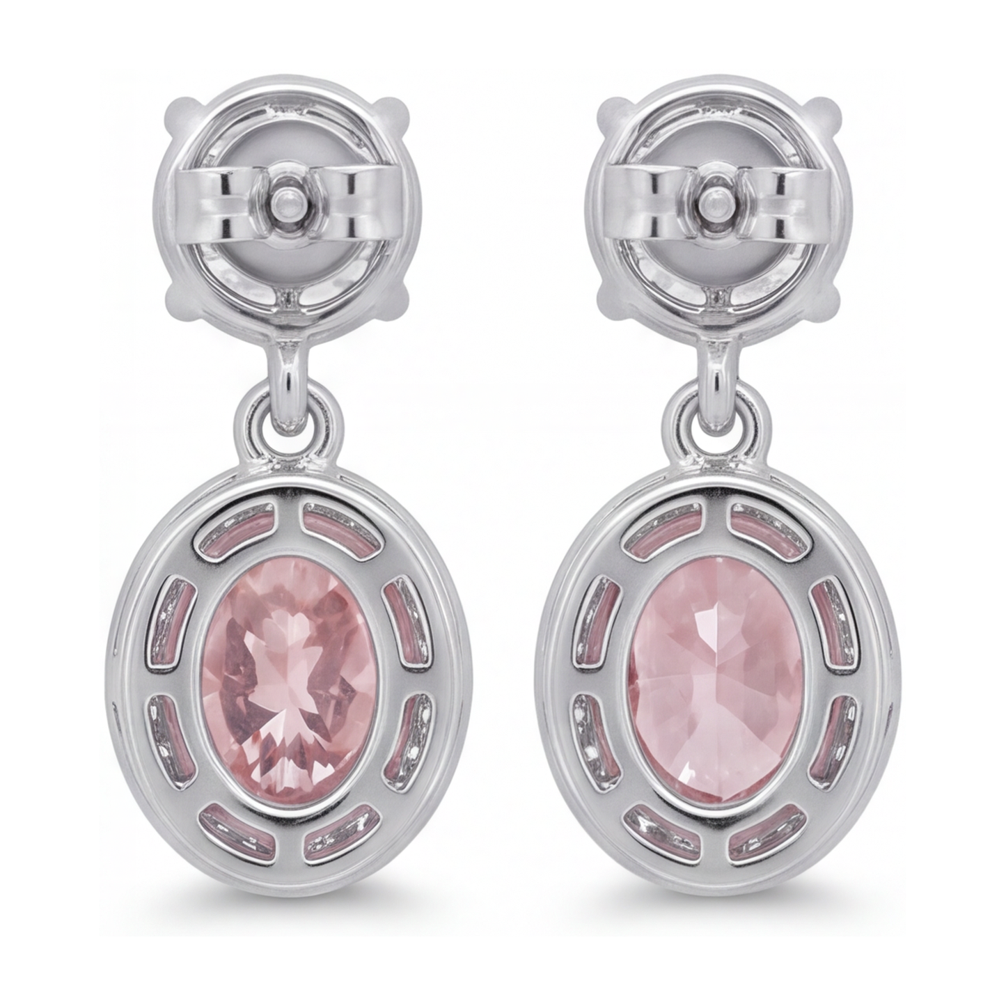 Orecchini pendenti con diamanti rosa 4 carati da laboratorio halo ovale in oro bianco 14K
