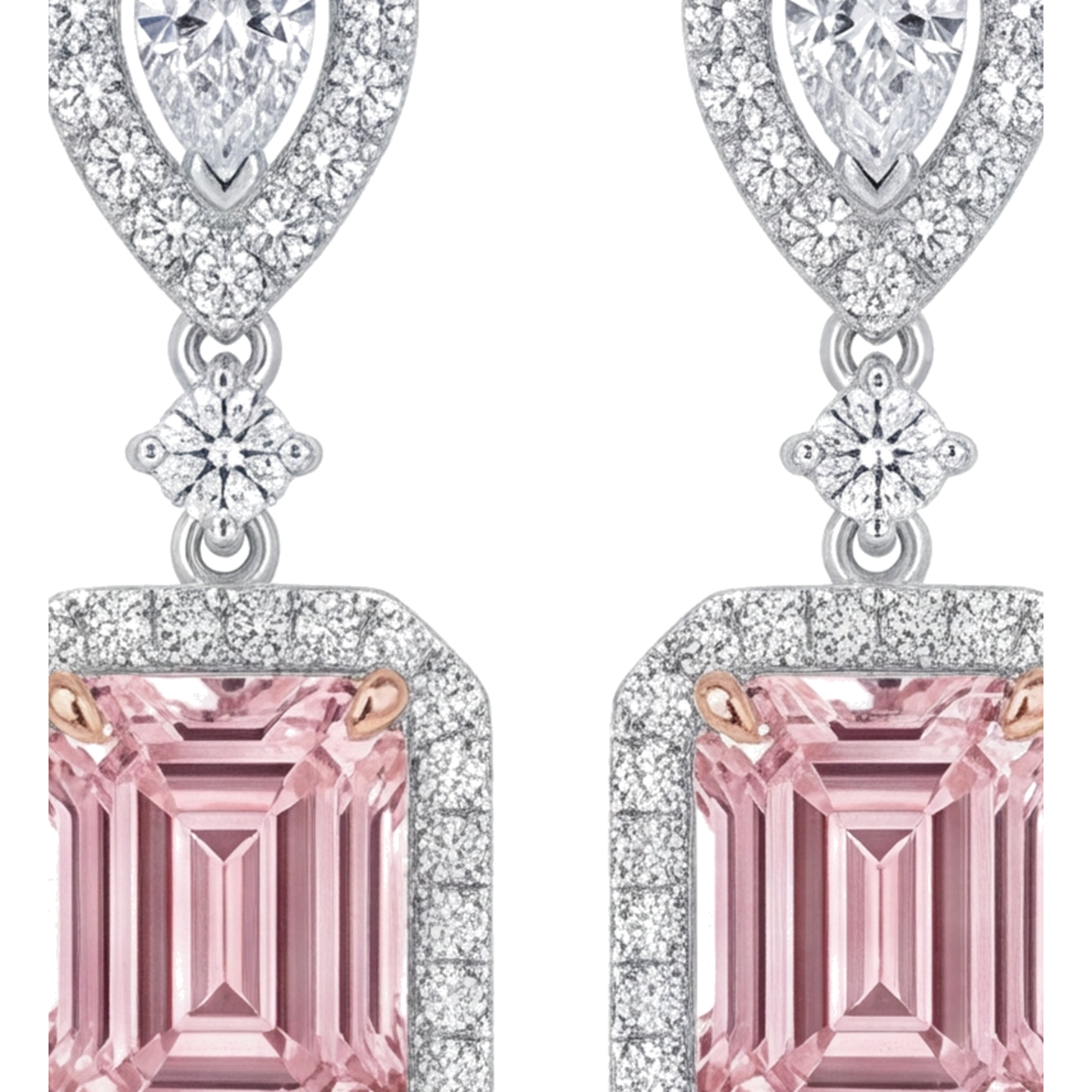 Orecchini Pendenti con Diamanti Rosa da Laboratorio 5 Carati Taglio Smeraldo Halo in Oro Bianco 14K