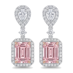 Orecchini Pendenti con Diamanti Rosa da Laboratorio 5 Carati Taglio Smeraldo Halo in Oro Bianco 14K