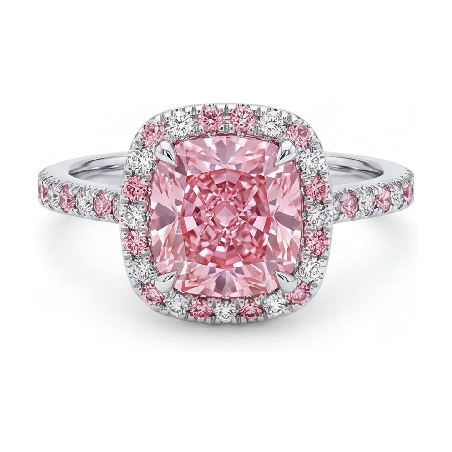 Anello di Fidanzamento con Diamante Rosa Taglio a Cuscino da 3,2 Carati