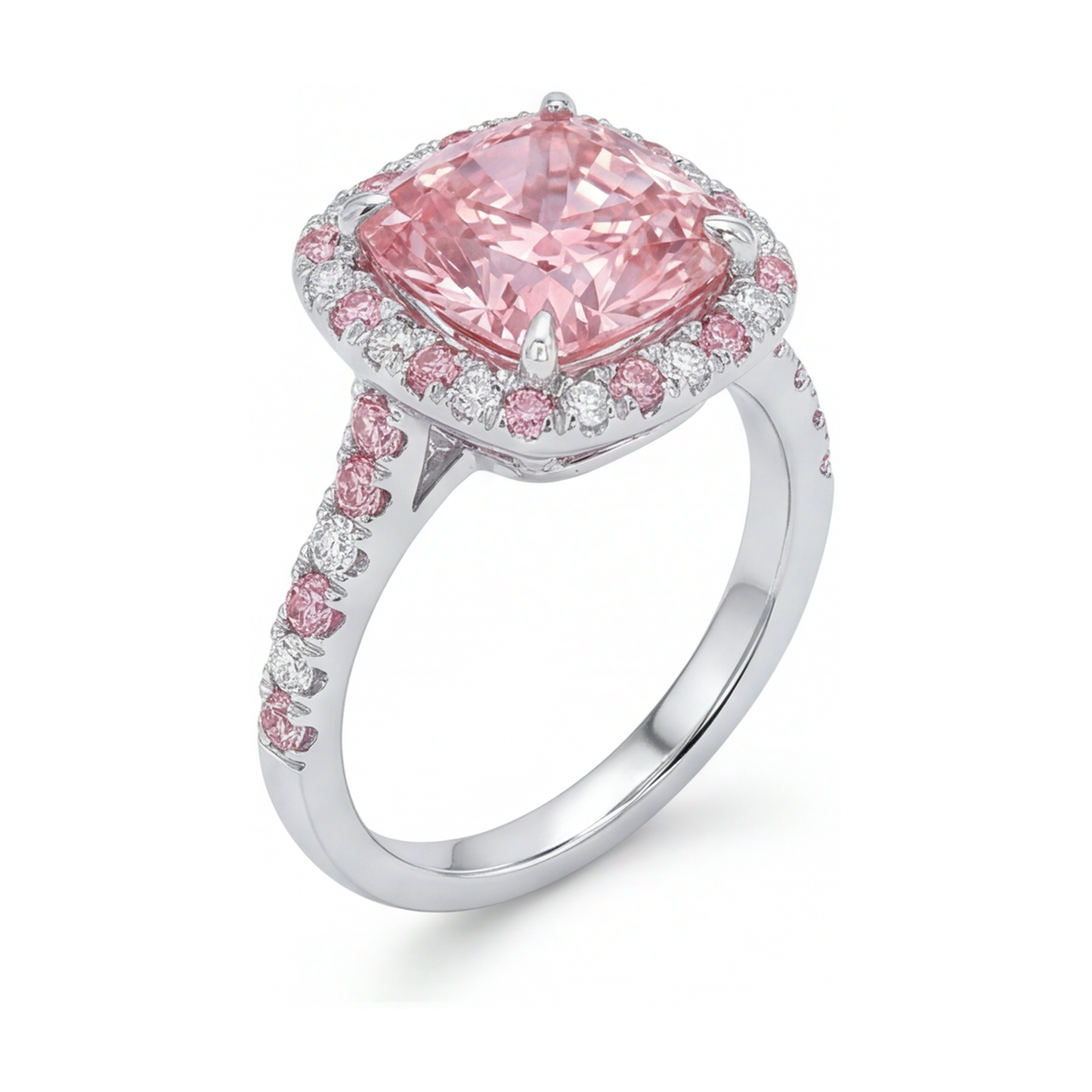 Anello di Fidanzamento con Diamante Rosa Taglio a Cuscino da 3,2 Carati