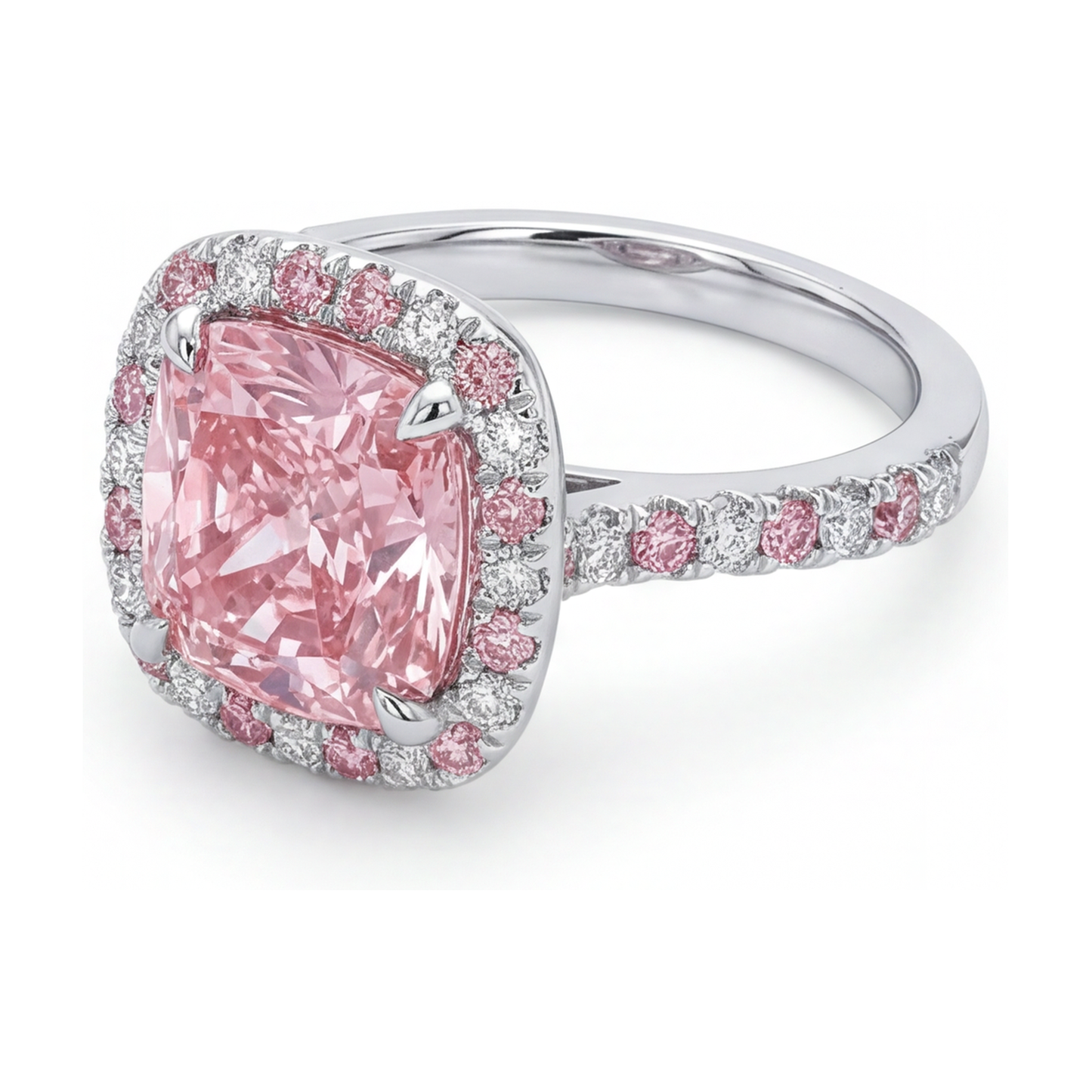 Anello di Fidanzamento con Diamante Rosa Taglio a Cuscino da 3,2 Carati