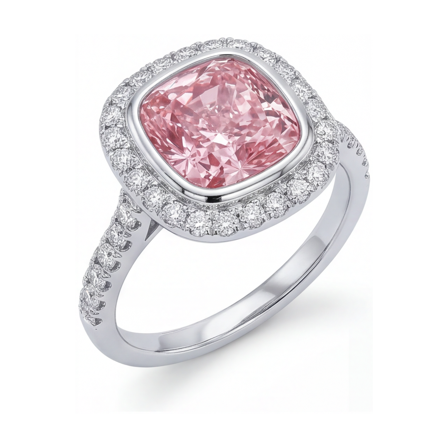 Anello di Fidanzamento con Diamante Rosa Taglio Cuscino da 3,35 Carati
