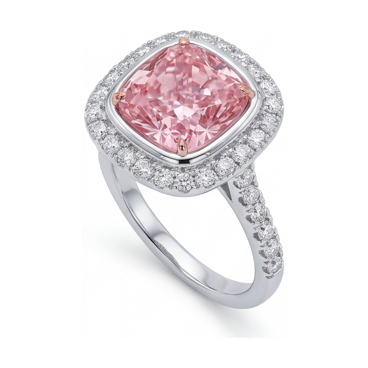 Anello di Fidanzamento con Diamante Rosa Taglio Cuscino da 3,35 Carati
