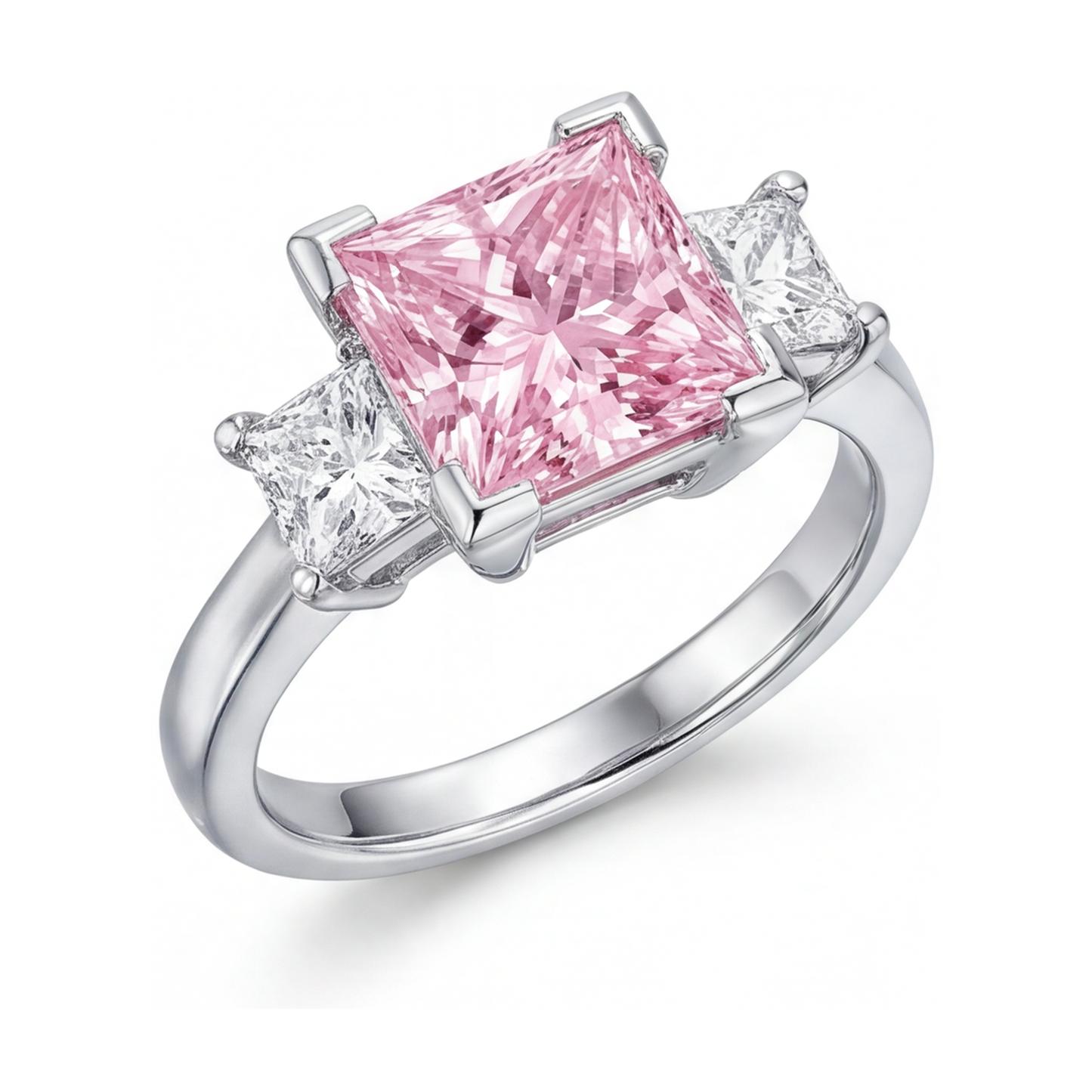 Anello di Fidanzamento con Diamante Rosa Taglio Princess da 3,9 Carati