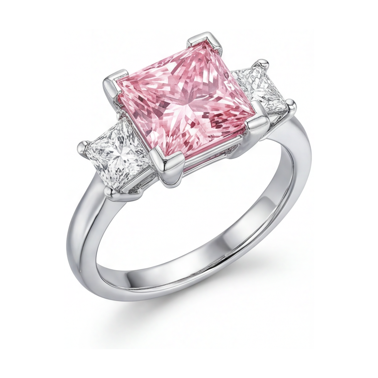 Anello di Fidanzamento con Diamante Rosa Taglio Princess da 3,9 Carati