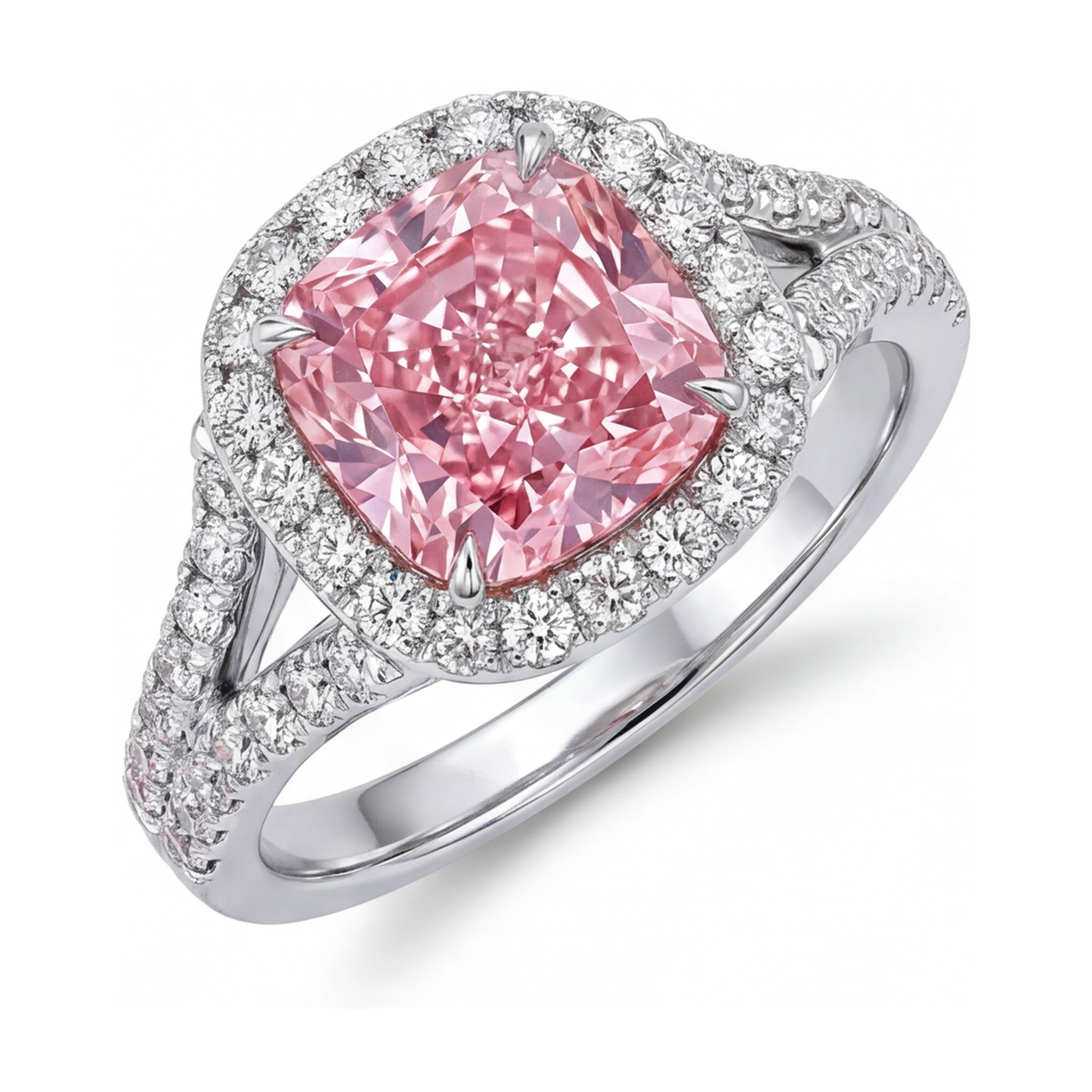 Anello di Fidanzamento con Diamante Rosa da 4,1 Carati Taglio Cuscino