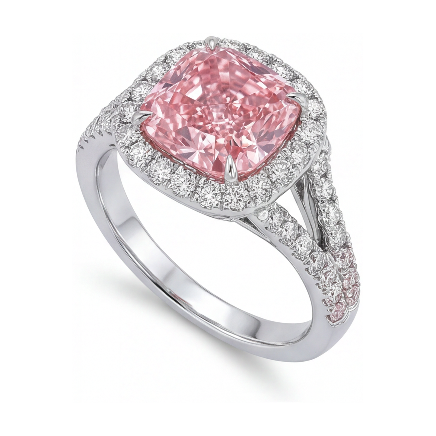 Anello di Fidanzamento con Diamante Rosa da 4,1 Carati Taglio Cuscino