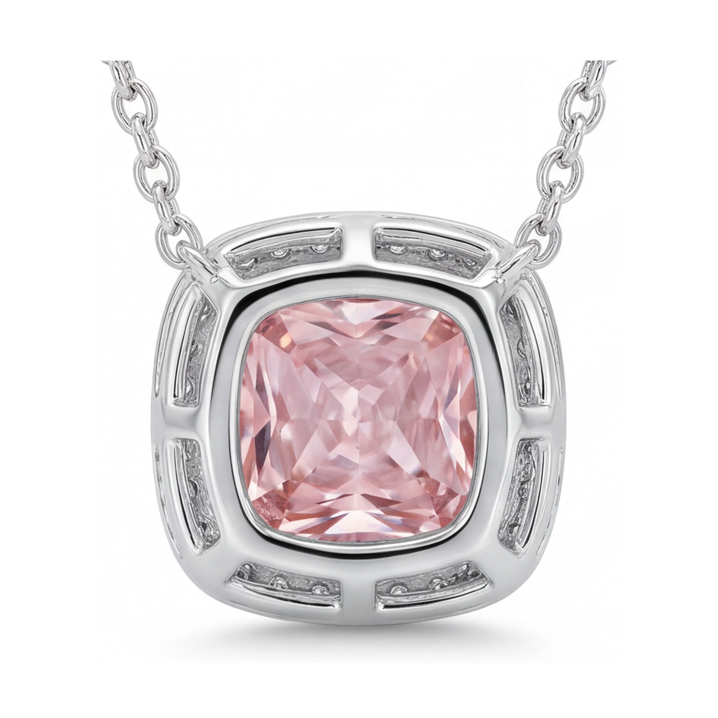 Collana con Diamante Rosa Taglio a Cuscino da 3,5 Carati