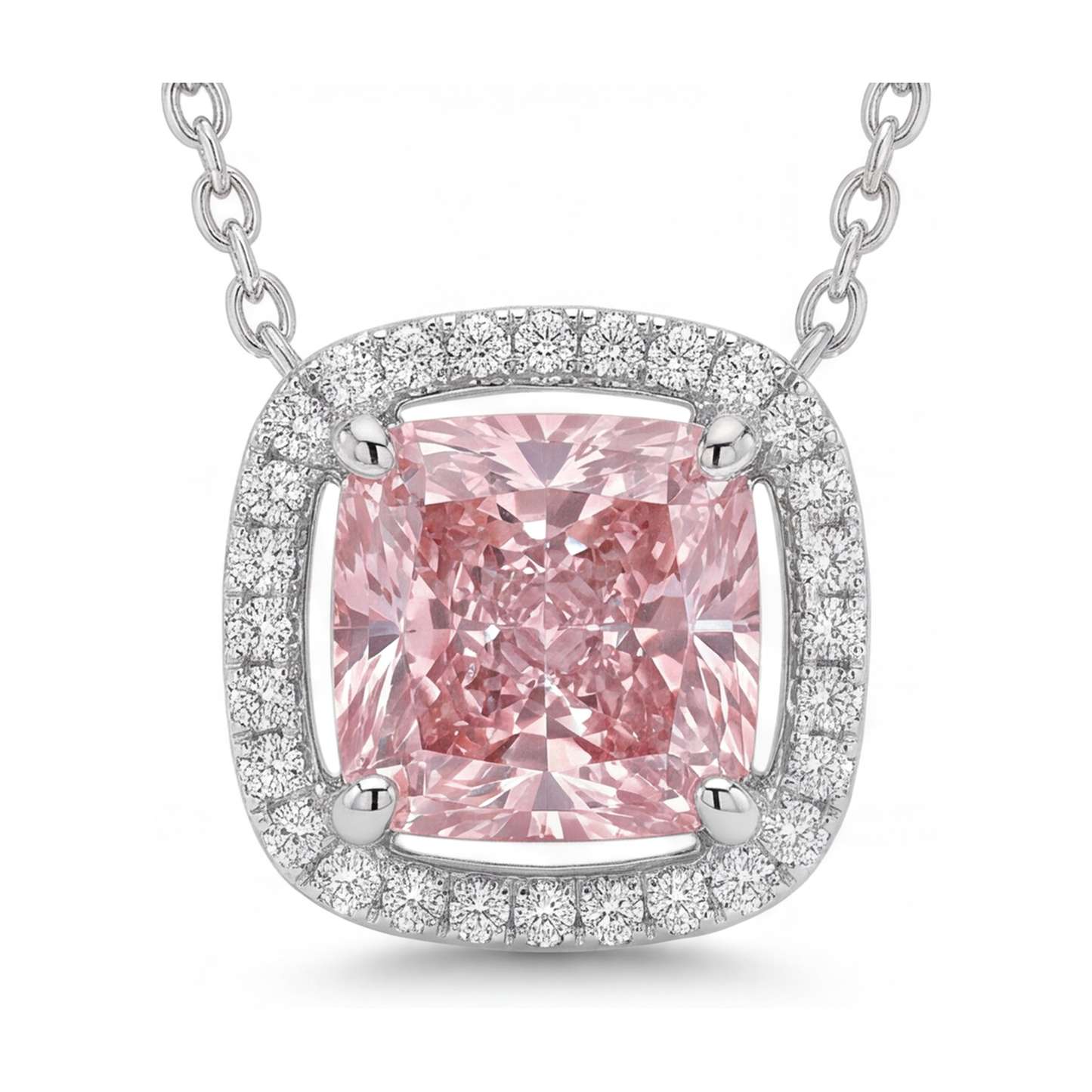 Collana con Diamante Rosa Taglio a Cuscino da 3,5 Carati