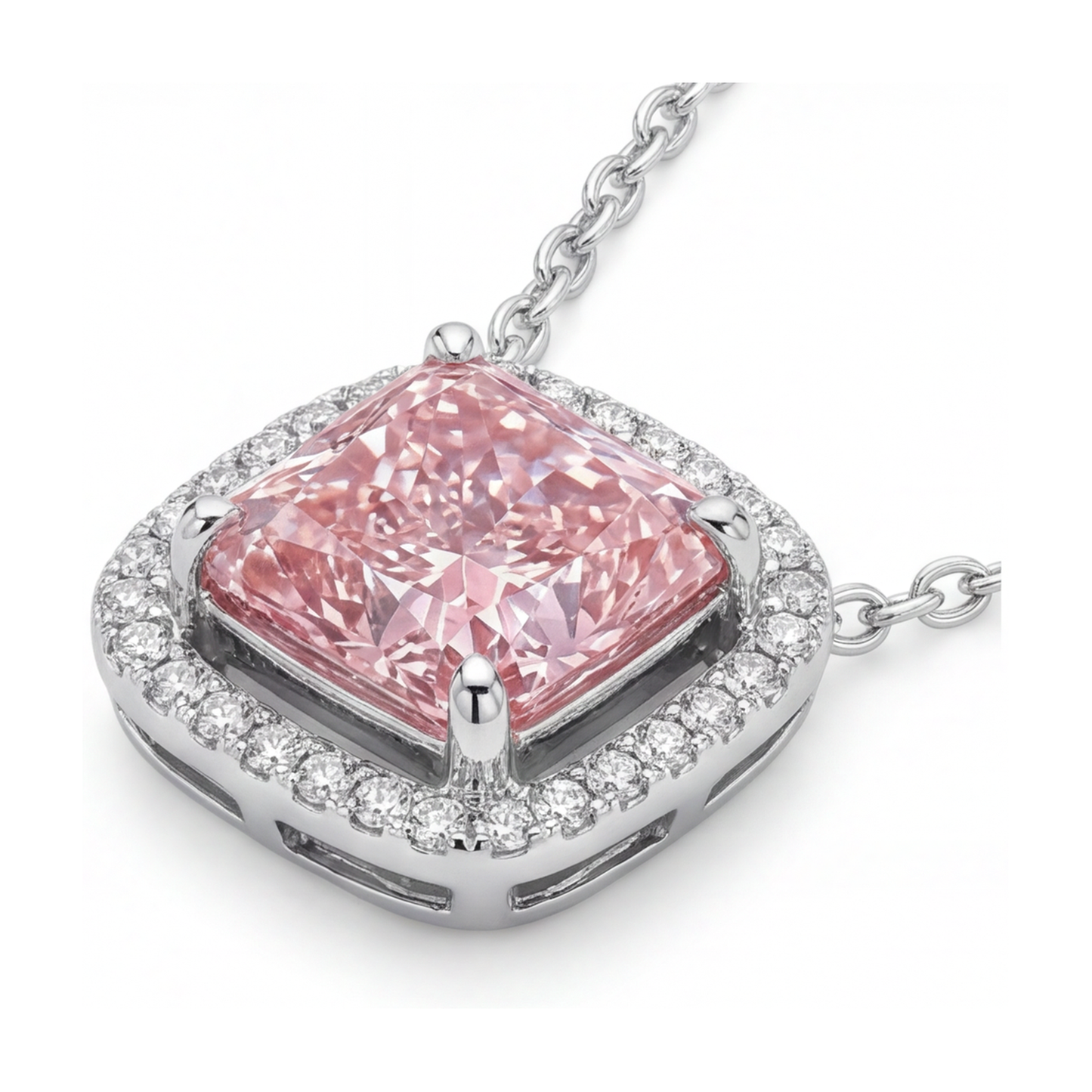 Collana con Diamante Rosa Taglio a Cuscino da 3,5 Carati