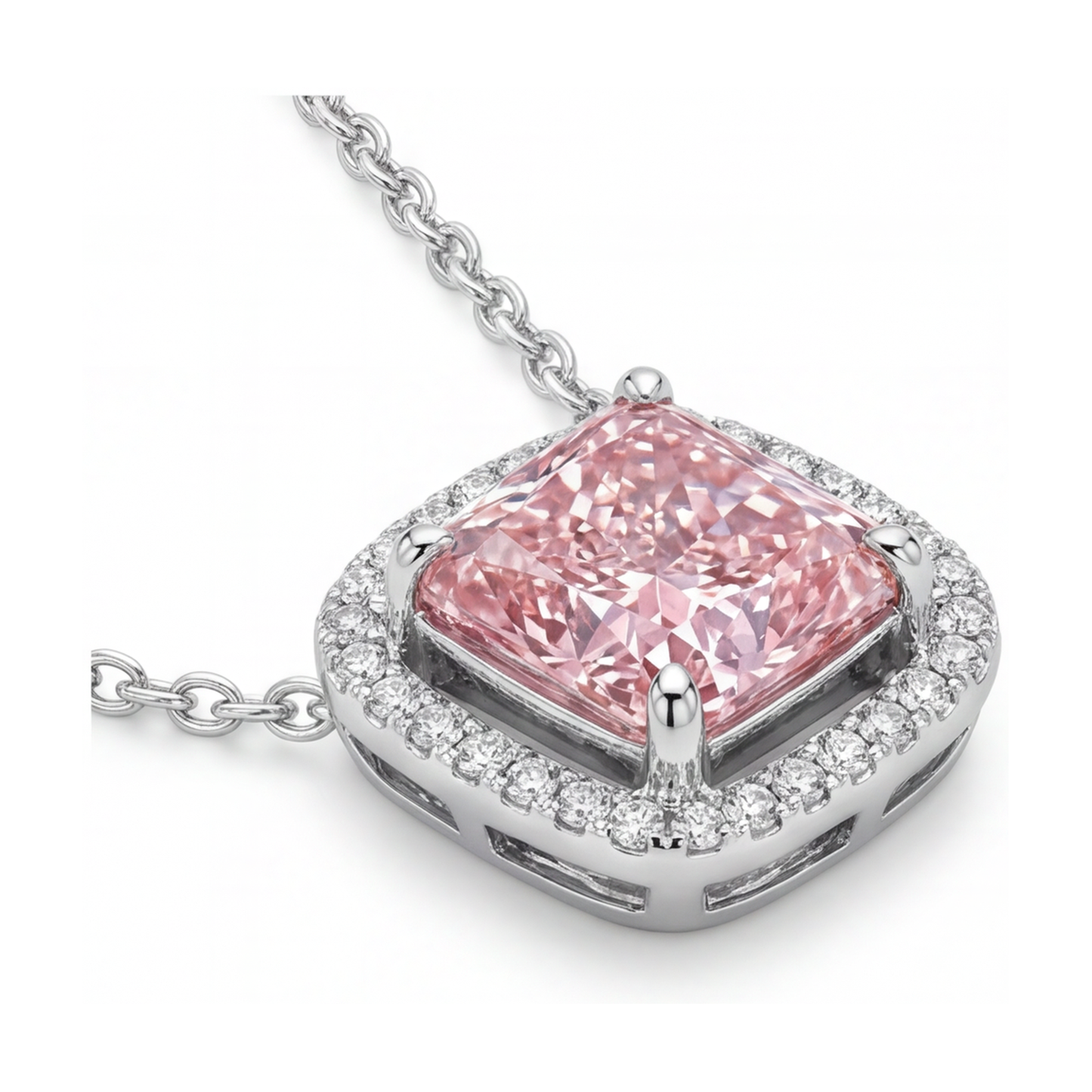 Collana con Diamante Rosa Taglio a Cuscino da 3,5 Carati