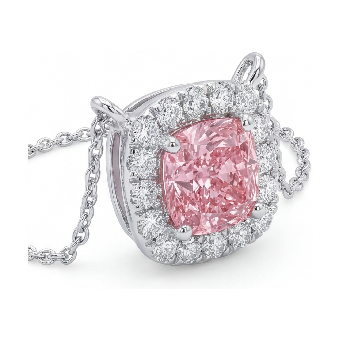 Collana con diamante rosa taglio cuscino da 3 carati