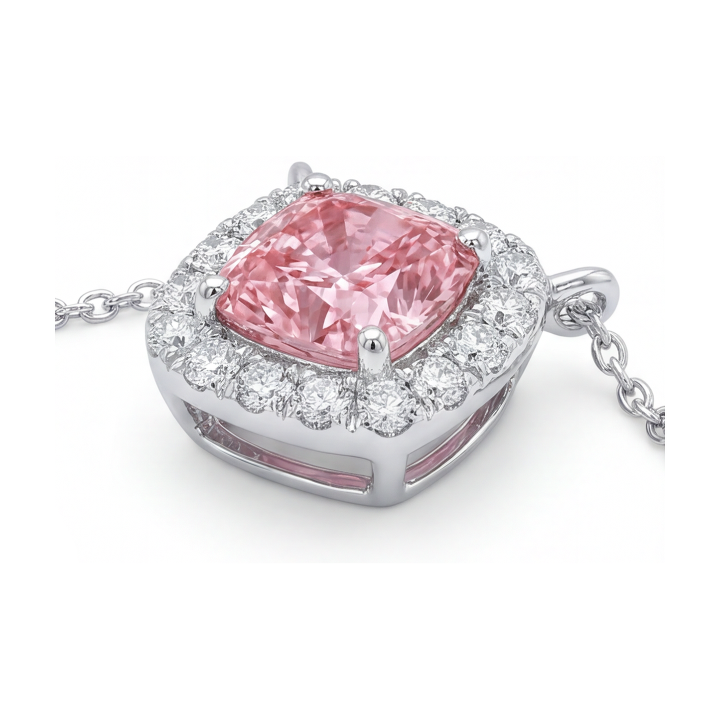 Collana con diamante rosa taglio cuscino da 3 carati