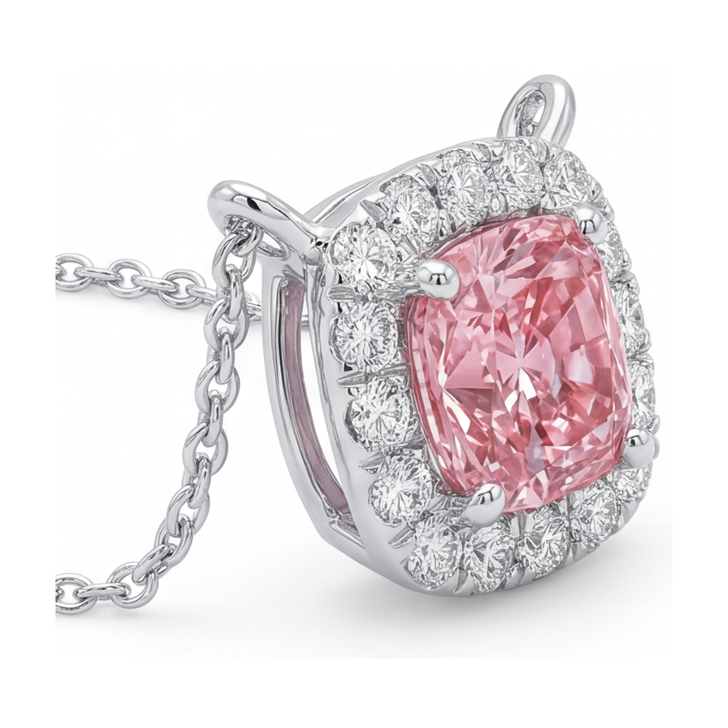 Collana con diamante rosa taglio cuscino da 3 carati