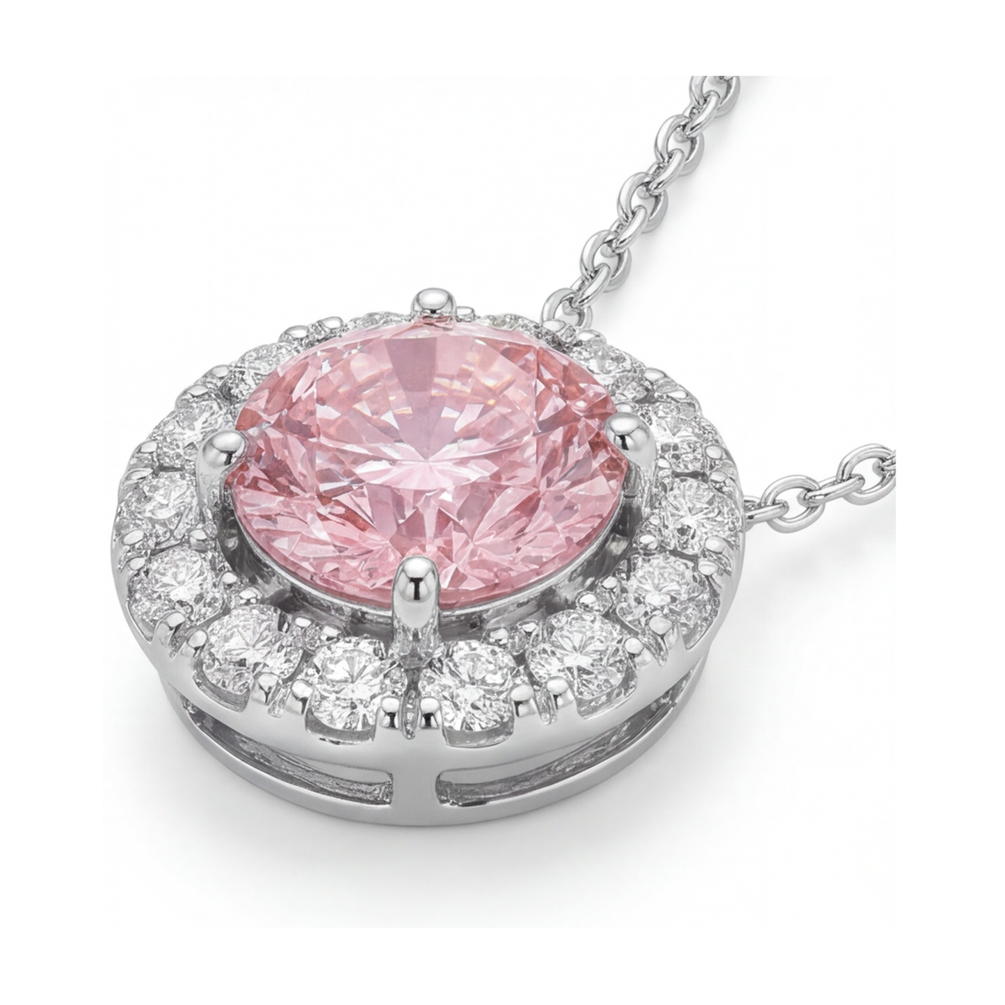 Collana con Diamante Rosa Taglio Rotondo da 3 Carati