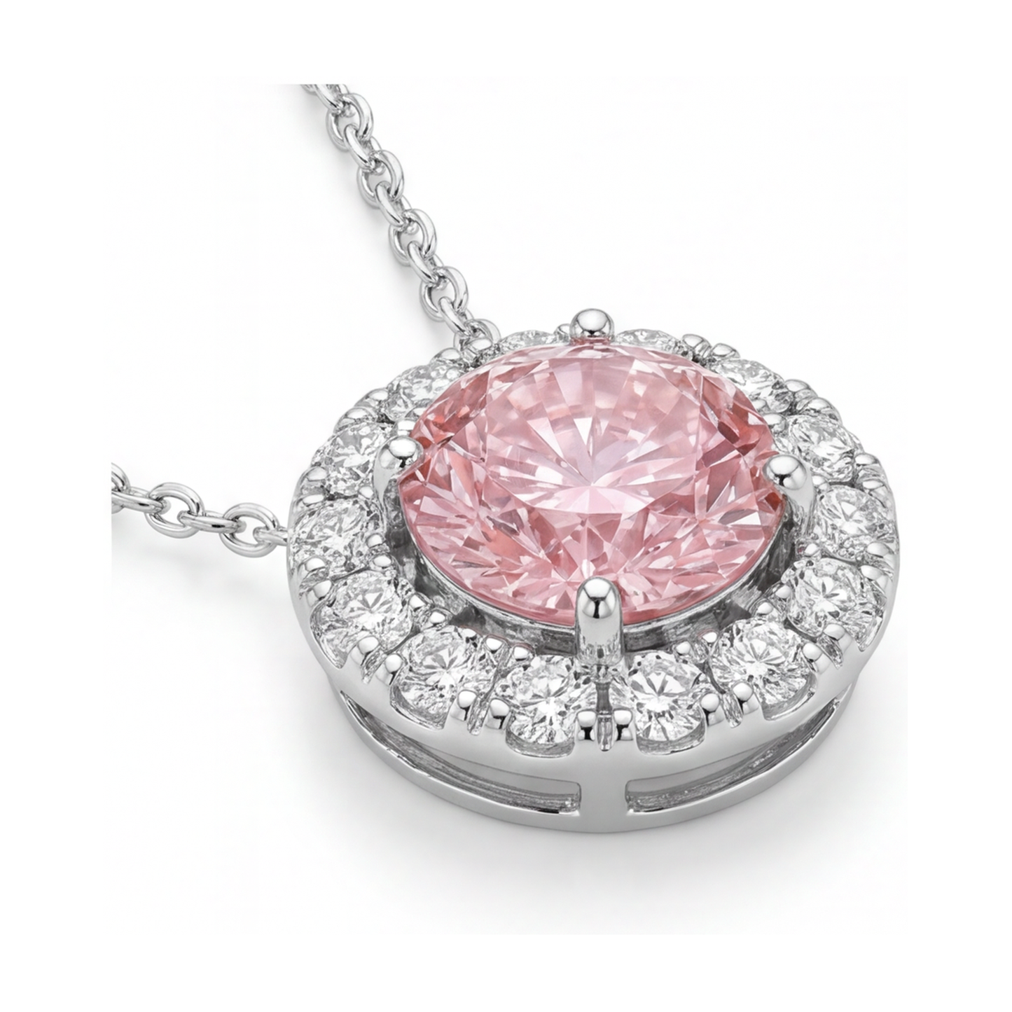 Collana con Diamante Rosa Taglio Rotondo da 3 Carati