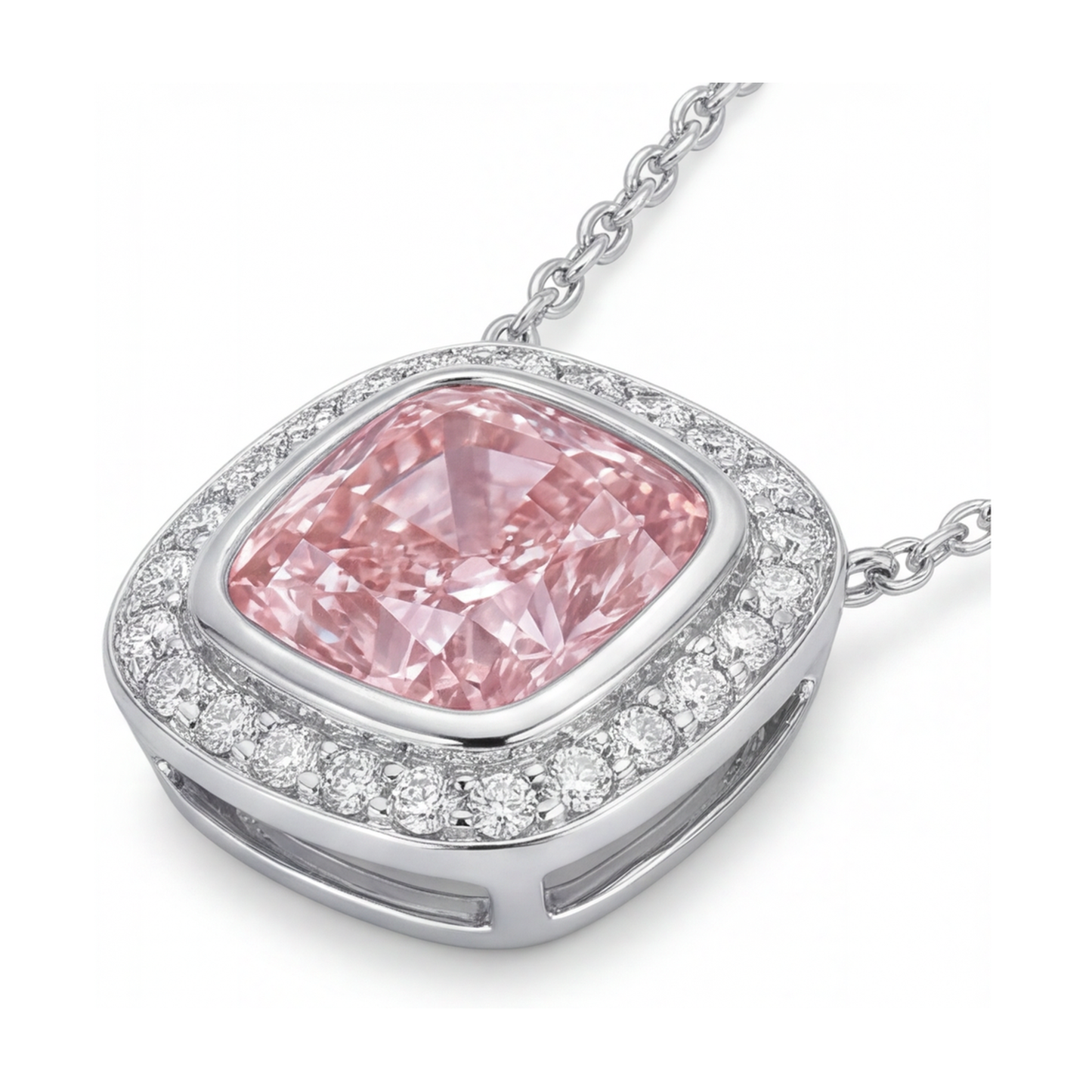 Pendente con diamante rosa taglio cuscino da 4,6 carati