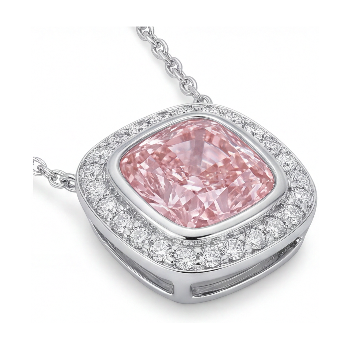 Pendente con diamante rosa taglio cuscino da 4,6 carati