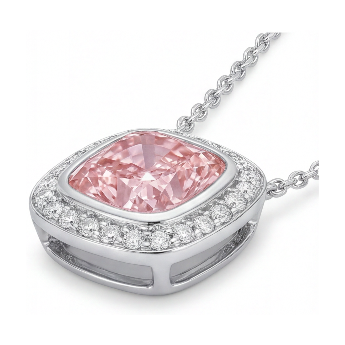 Pendente con diamante rosa taglio cuscino da 4,6 carati