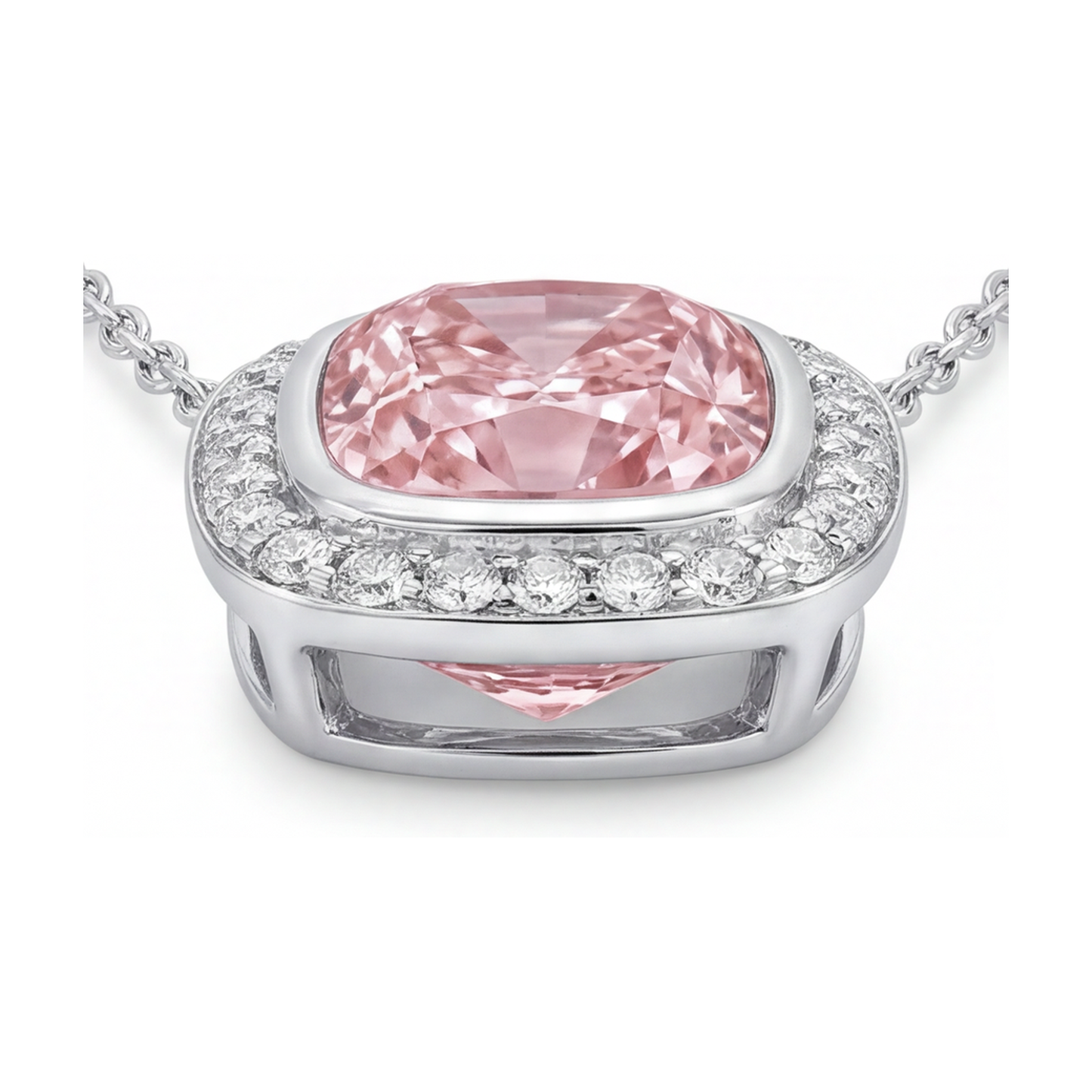 Pendente con diamante rosa taglio cuscino da 4,6 carati