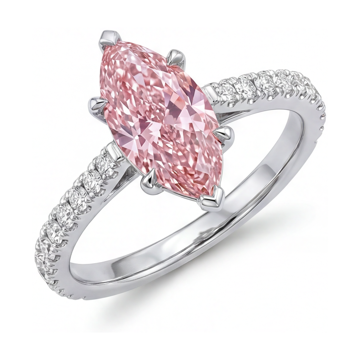 Anello con diamante rosa taglio marquise da 2,1 carati