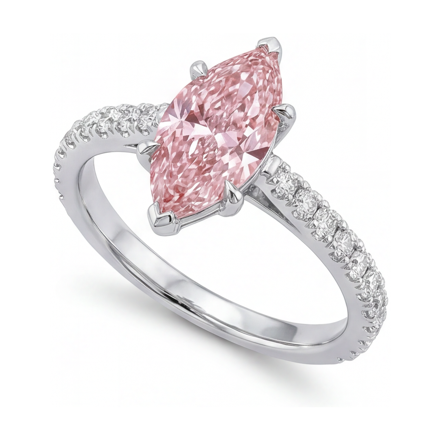 Anello con diamante rosa taglio marquise da 2,1 carati