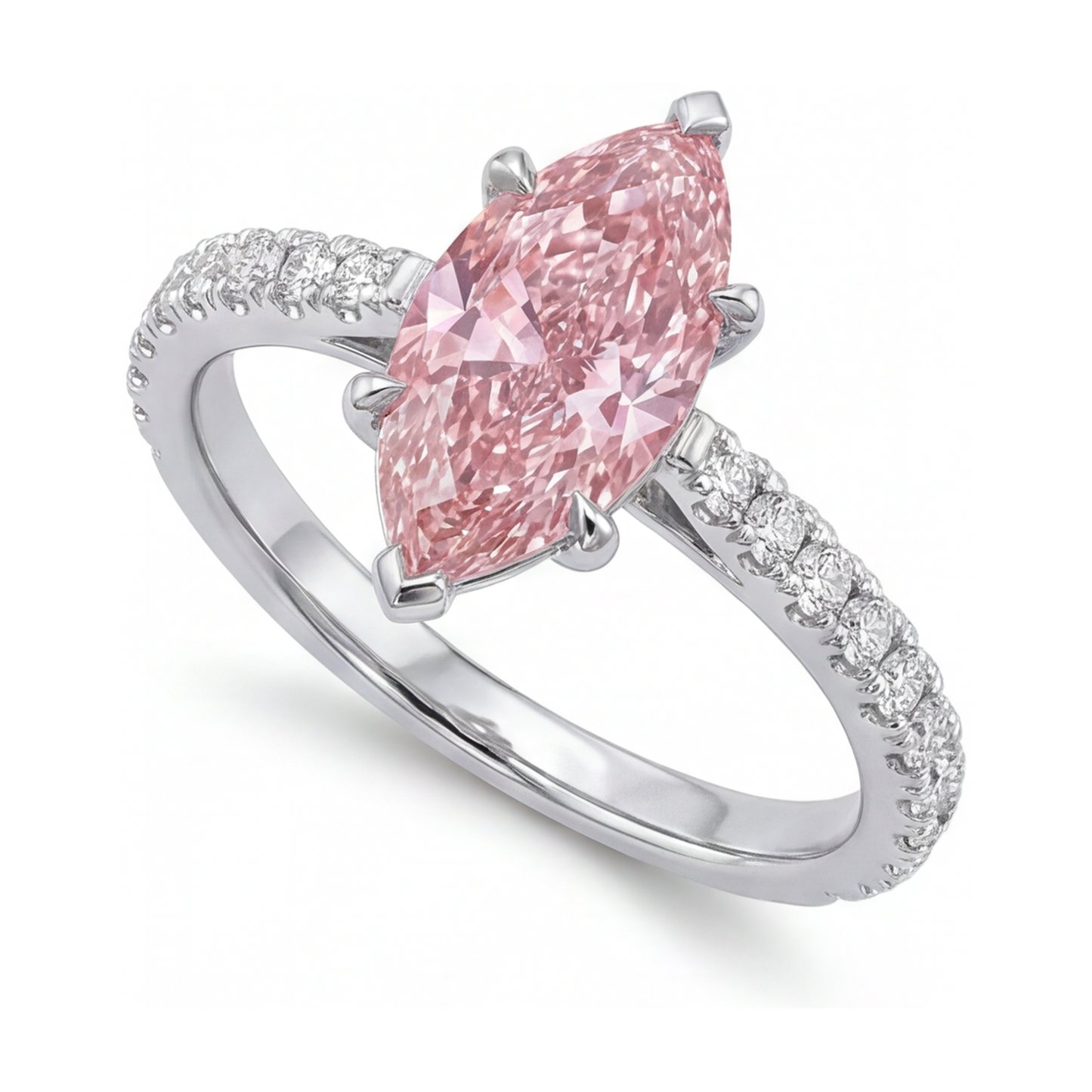 Anello con diamante rosa taglio marquise da 2,1 carati