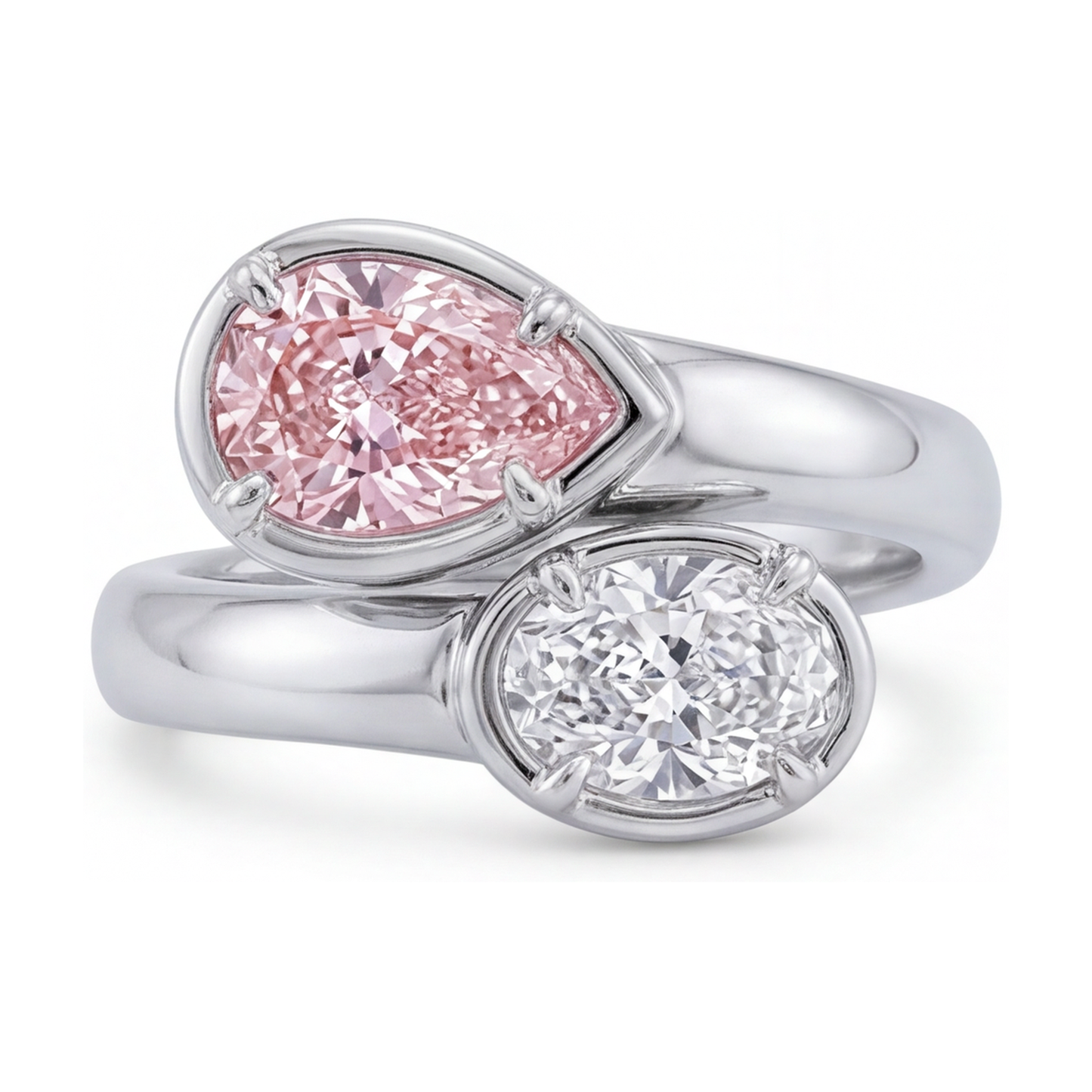 Anello Toi et Moi contrarié con diamante rosa a goccia da 3,2 carati
