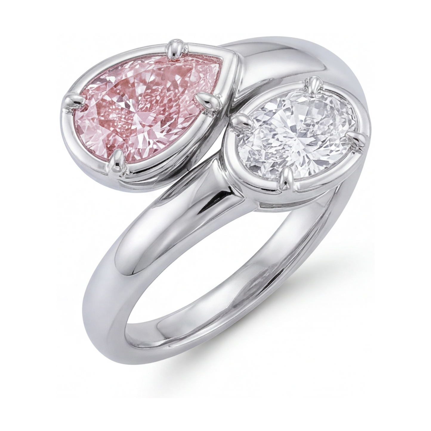 Anello Toi et Moi contrarié con diamante rosa a goccia da 3,2 carati